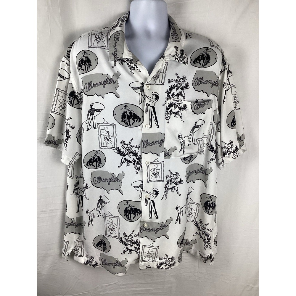 Wrangler Vintage Style Western Camp Shirt Men's XL Monochrome Short Sleeve